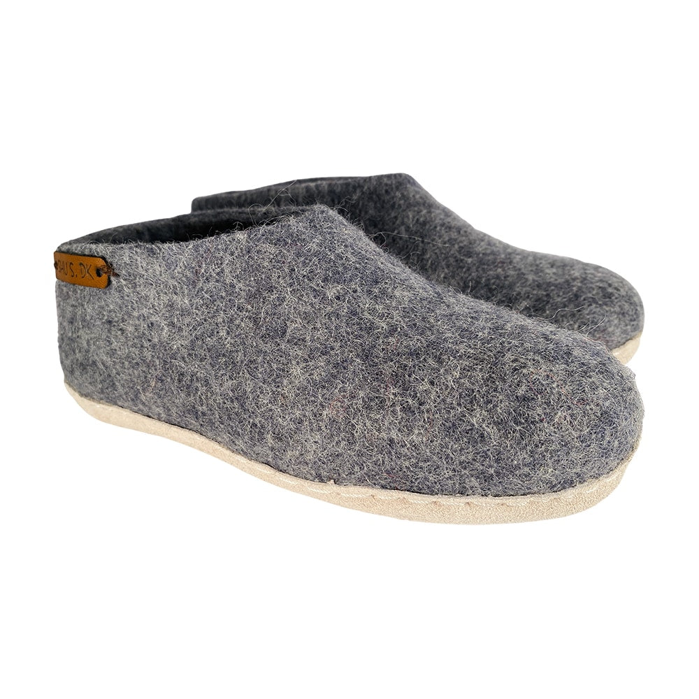 Ulltøfler Barn (100 % ren ull) – Modell Denim m/såle i skinn
