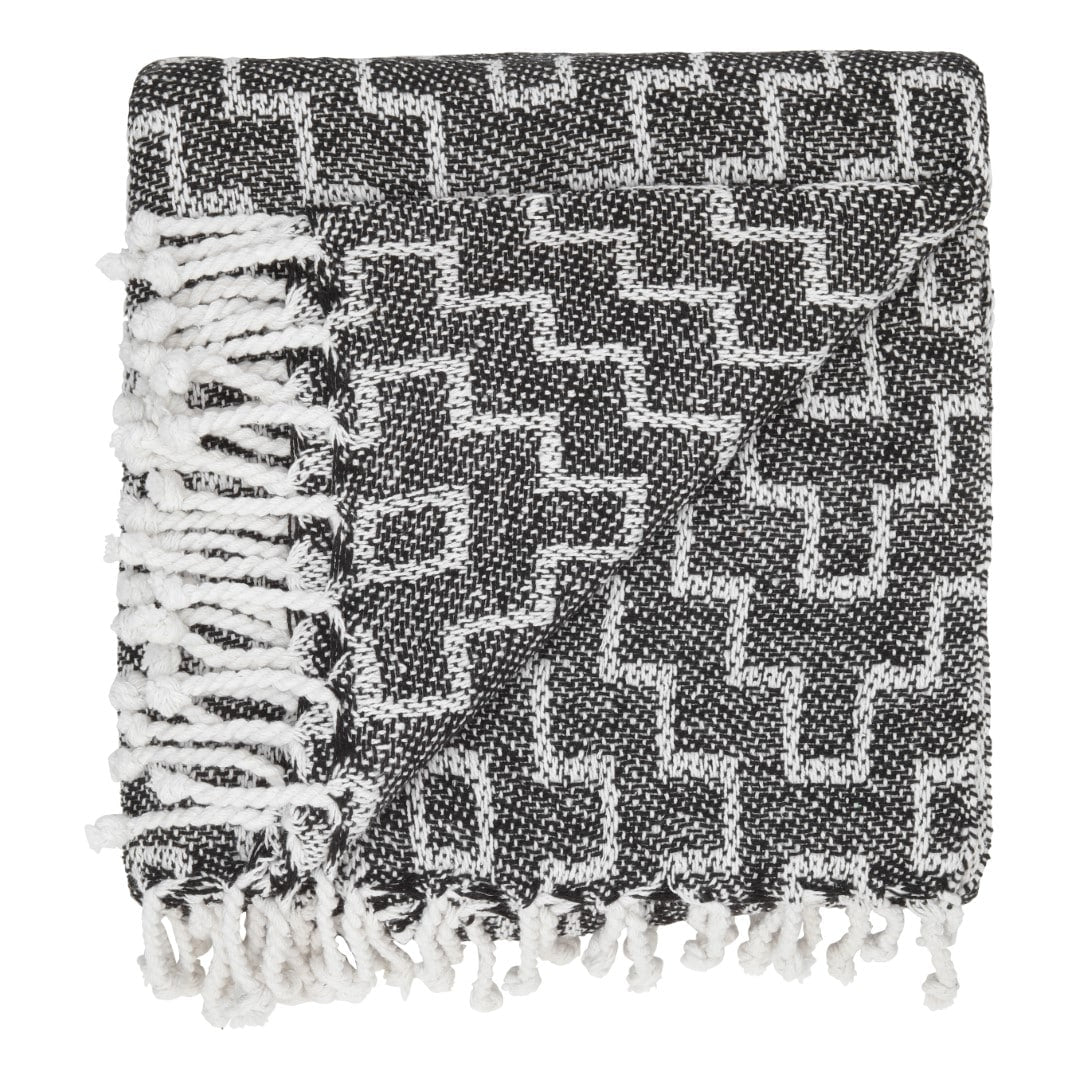 Bomullspledd med frynser i 100% bomull 135 x 200 cm. fra Rugs’N’More