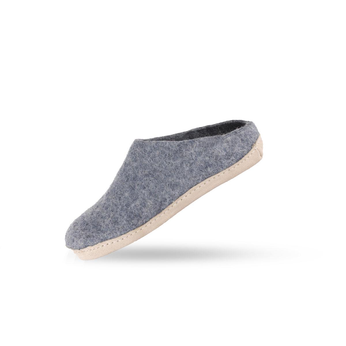 Ulltøffel (100 % ren ull) – Modell Denim m/såle i skinn