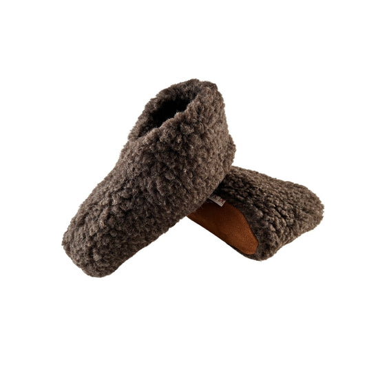 Fluffy ulltøffel (100% ren ull) – Modell Brun