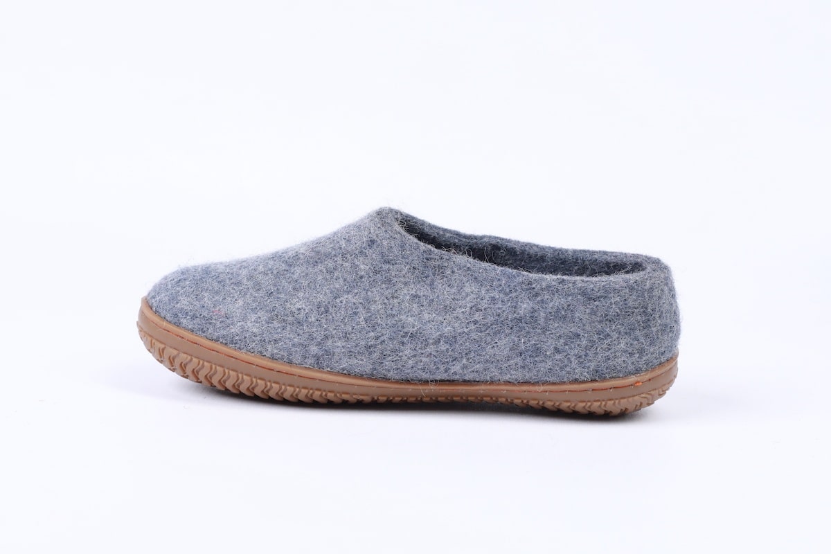 Ulltøfler m/høy hælkappe (100 % ren ull) – Modell Denim m/Gummisåle