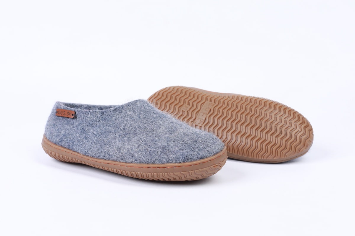 Ulltøfler m/høy hælkappe (100 % ren ull) – Modell Denim m/Gummisåle