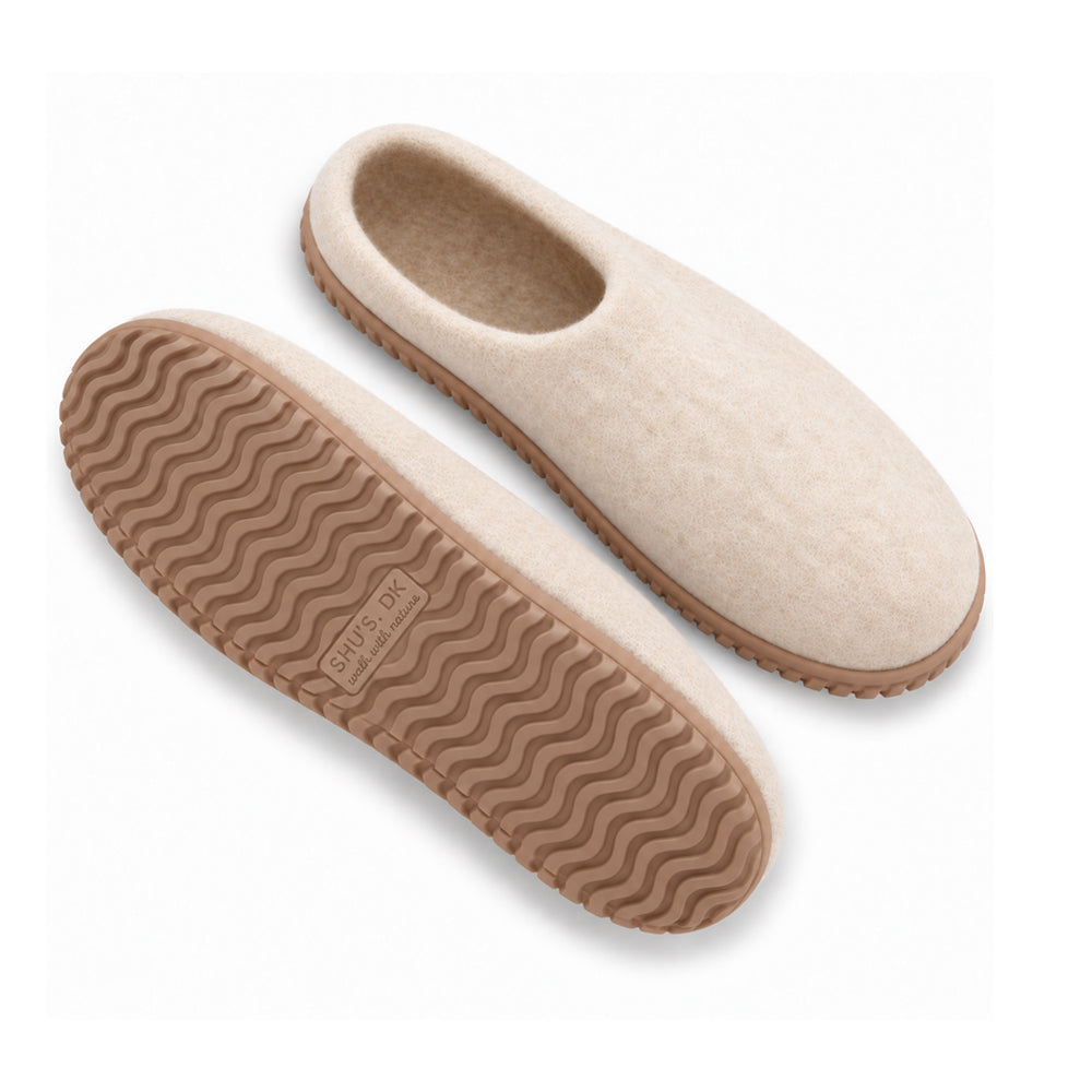 Ulltøffel (100 % ren ull) – Modell Beige m/Gummisåle