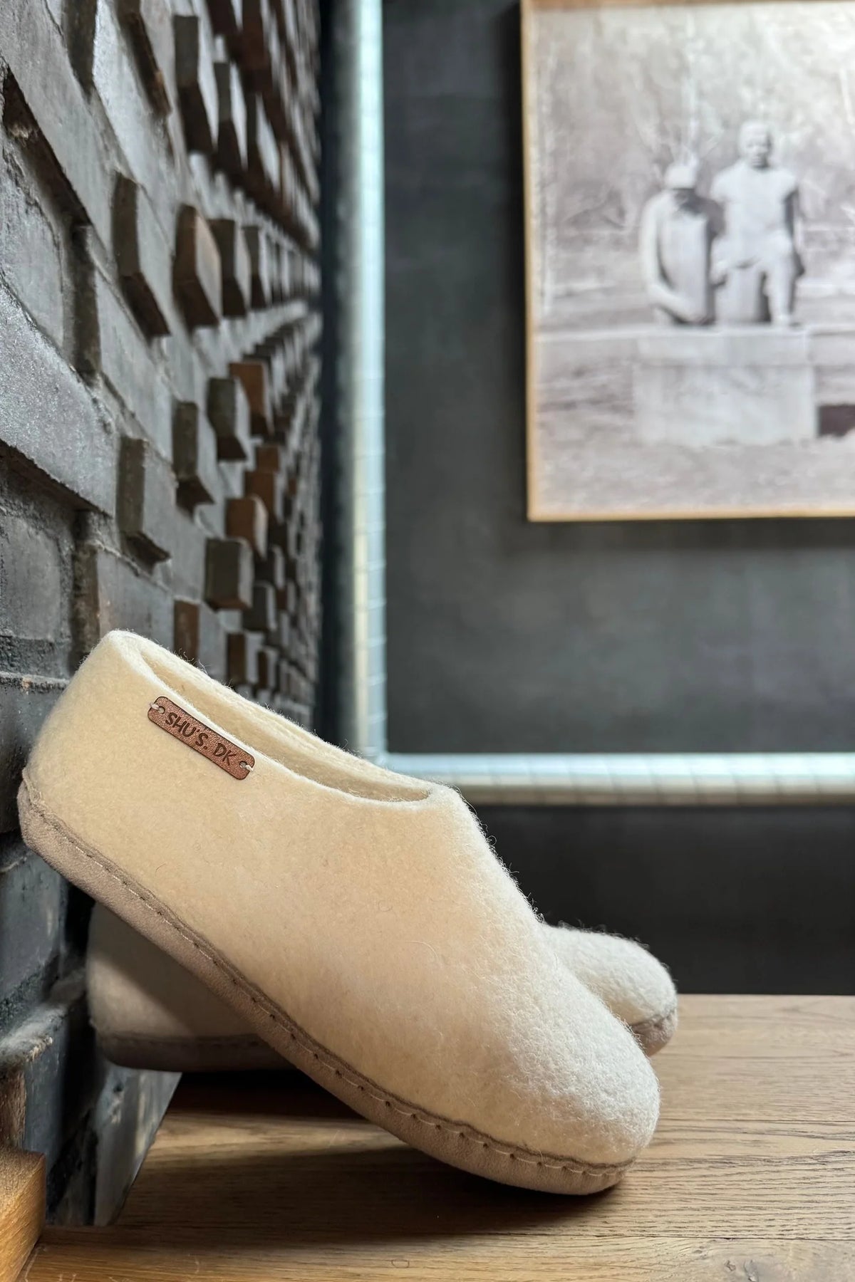 Ulltøfler med høy hælkappe (100 % ren ull) – Modell Beige m/såle i skinn