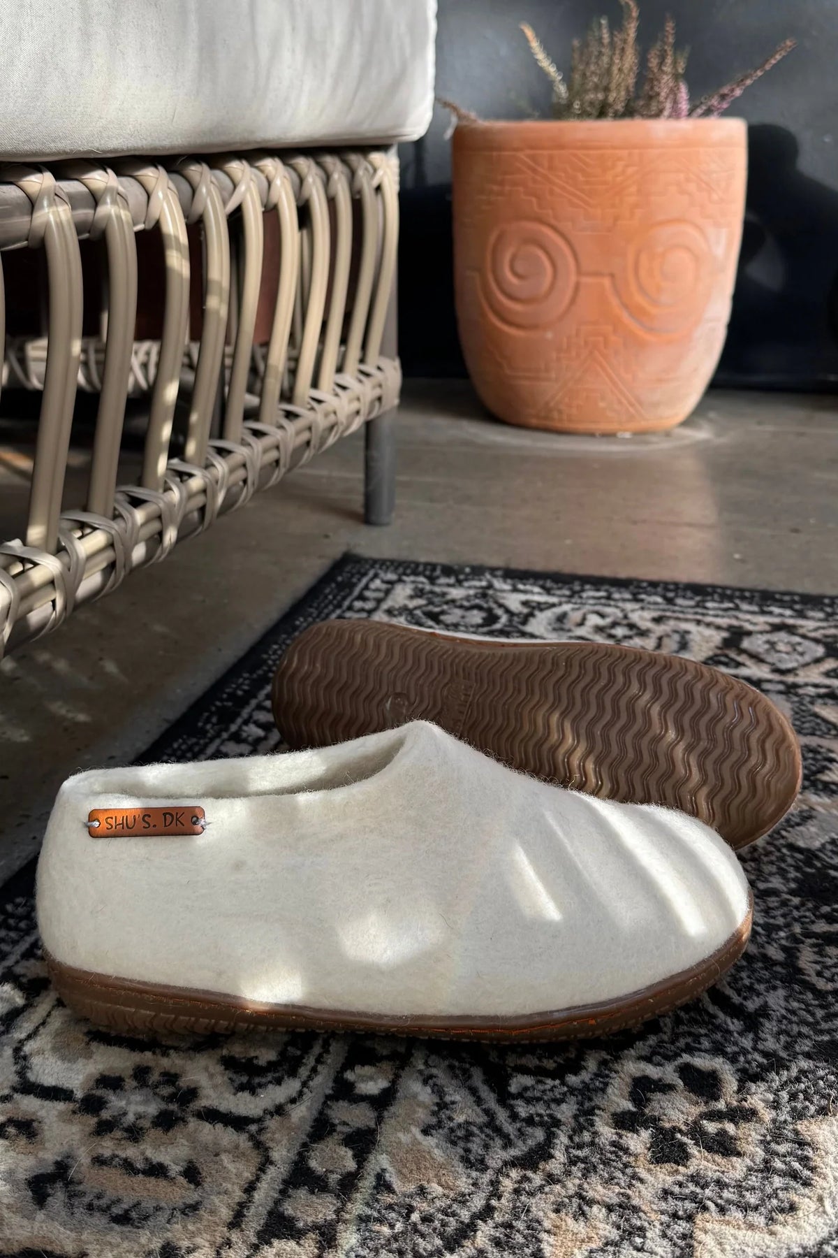 Ulltøfler med høy hælkappe (100 % ren ull) – Modell Beige m/Gummisåle