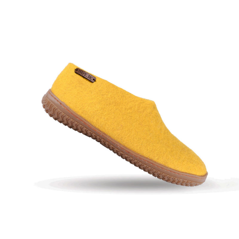 Ulltøfler m/høy hælkappe (100 % ren ull) – Modell Karri gul m/Gummisåle