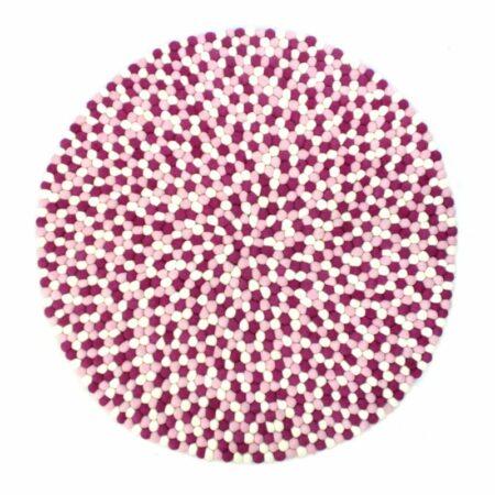 Håndlaget kuleteppe i 100 % ren ull – Rosa Flerfarget