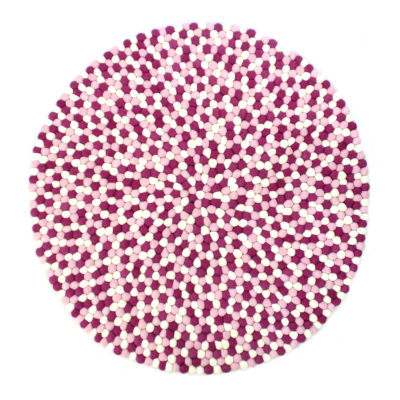 Håndlaget kuleteppe i 100 % ren ull – Rosa Flerfarget